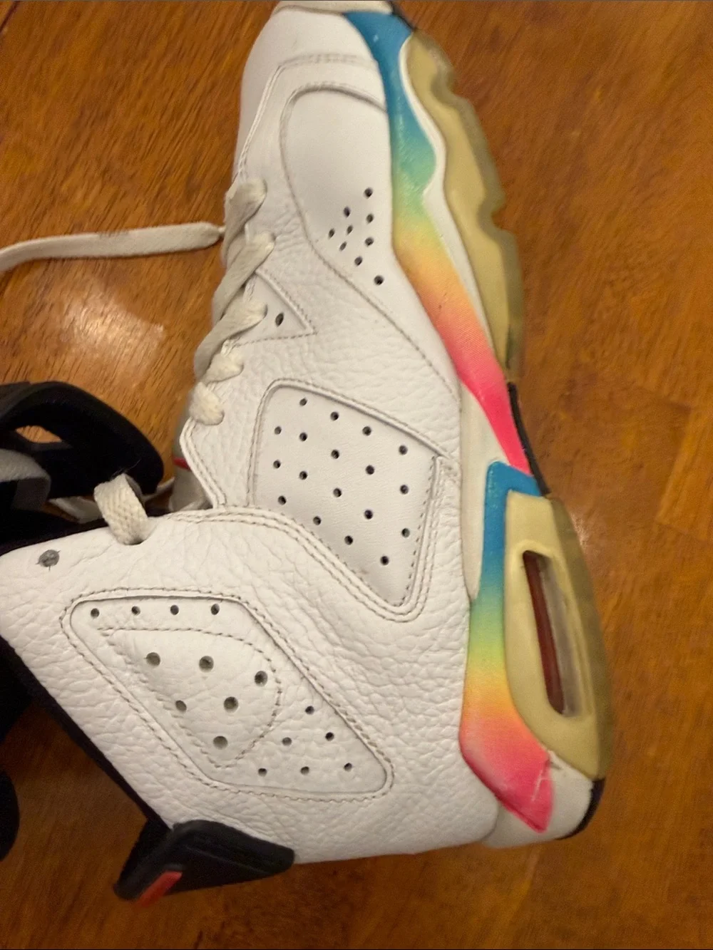 Jordan Kids White Sneakers with Rainbow Gradient Accents 5Y